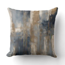 Navy Blue Gold Beige Abstracte Waterverf