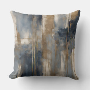 Navy Blue Gold Beige Abstracte Waterverf Kussen