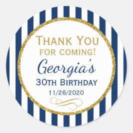 Navy Blue Gold Birthday - Bedankt dat je een gunst Ronde Sticker