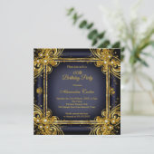 Navy Blue Gold Birthday Foto Diamond Kaart (Staand voorkant)