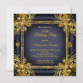 Navy Blue Gold Birthday Foto Diamond Kaart (Voorkant)