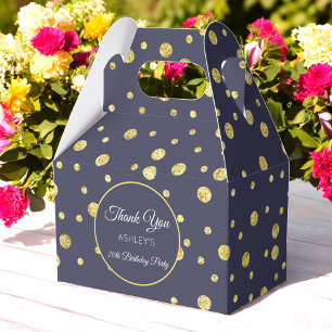 Navy Blue Gold Birthday Glitter Stippen Patroon Bedankdoosjes