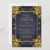 Navy Blue Gold Birthday Party Photo Diamond gem Kaart (Voorkant)
