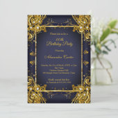 Navy Blue Gold Birthday Party Photo Diamond gem Kaart (Staand voorkant)