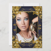 Navy Blue Gold Birthday Party Photo Diamond gem Kaart (Achterkant)