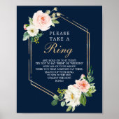 Navy Blue Gold Blush Bridal Shower Ring Game Poster (Voorkant)