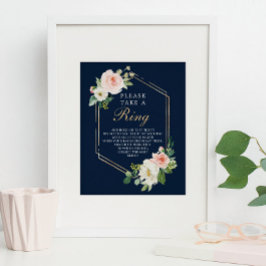 Navy Blue Gold Blush Bridal Shower Ring Game Poster