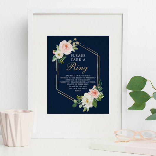 Navy Blue Gold Blush Bridal Shower Ring Game Poster