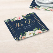 Navy Blue Gold Blush bruiloft Onderzetters (Schuin)