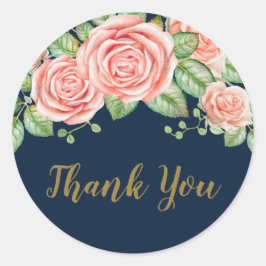 Navy Blue Gold Blush Floral bedankt Ronde Sticker