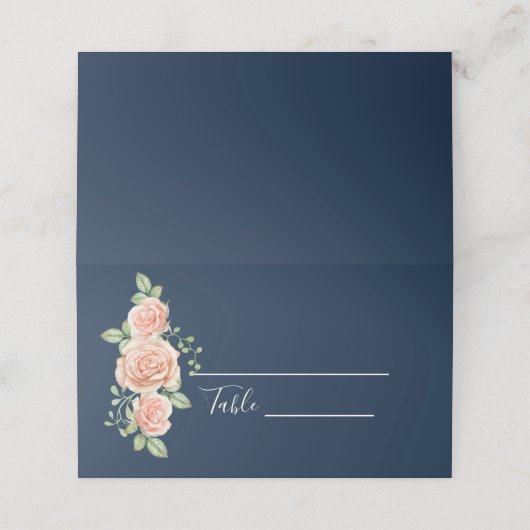Navy Blue Gold Blush Floral bruiloft Plaatskaartje (Buitenkant ongevouwen)