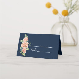 Navy Blue Gold Blush Floral bruiloft Plaatskaartje