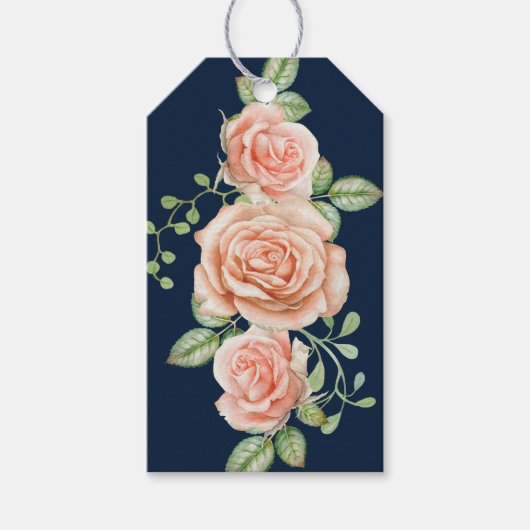 Navy Blue Gold Blush Floral Gift Labels Cadeaulabel (Voorkant)