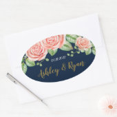 Navy Blue Gold Blush Floral Ovale Sticker (Envelop)