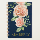 Navy Blue Gold Blush Floral Personalized Planner (Voorkant)