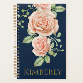 Navy Blue Gold Blush Floral Personalized Planner
