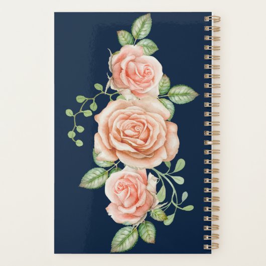 Navy Blue Gold Blush Floral Personalized Planner (Achterkant)