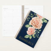 Navy Blue Gold Blush Floral Personalized Planner (Display)
