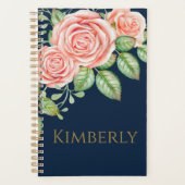 Navy Blue Gold Blush Floral Personalized Planner (Voorkant)