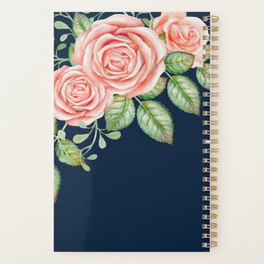 Navy Blue Gold Blush Floral Personalized Planner (Achterkant)