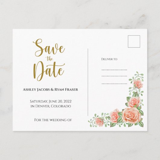 Navy Blue Gold Blush Floral Save the Date Aankondigingskaart (Achterkant)