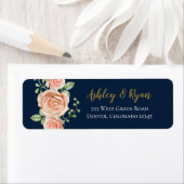 Navy Blue Gold Blush Floral Weddenschap Label (Insitu)