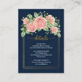 Navy Blue Gold Blush Floral Wedding Enclosure Kaar Informatiekaartje (Voorkant)