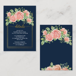 Navy Blue Gold Blush Floral Wedding Enclosure Kaar Informatiekaartje