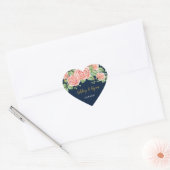 Navy Blue Gold Blush Floral Wedding Hart Sticker (Envelop)