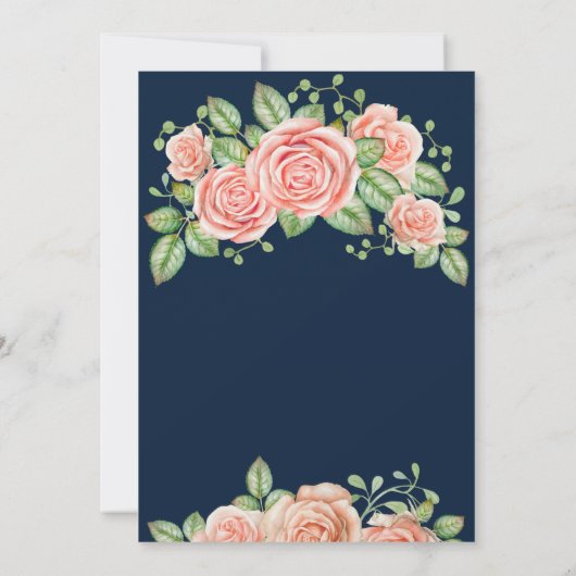 Navy Blue Gold Blush Floral Wedding Invitation Kaart (Achterkant)