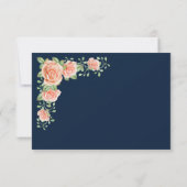 Navy Blue Gold Blush Floral Wedding RSVP Kaart (Achterkant)