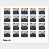 Navy Blue Gold Blush Floral Wedding Vierkante Sticker (Vel)