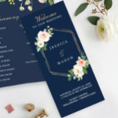 Navy Blue Gold Blush Folded Wedding Program Foto Flyer