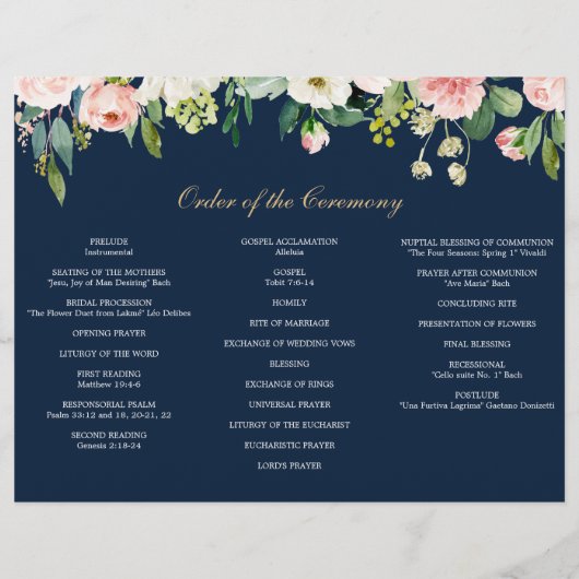 Navy Blue Gold Blush Folded Wedding Program Foto Flyer (Achterkant)
