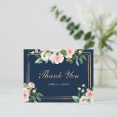 Navy Blue Gold Blush Hartelijk dank Briefkaart (Staand voorkant)