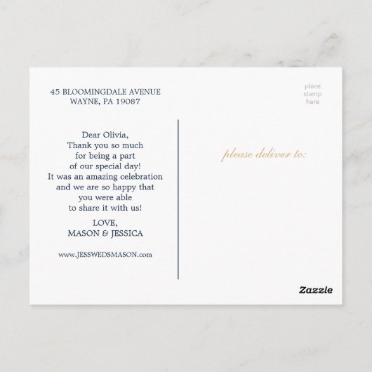 Navy Blue Gold Blush Hartelijk dank Briefkaart (Achterkant)