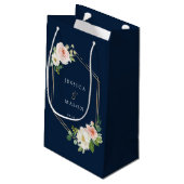 Navy Blue Gold Blush Hotel Trouwcadeau Tas Klein Cadeauzakje (Achterkant Gekanteld)