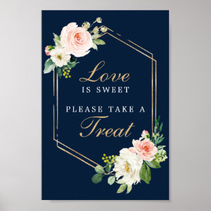 Navy Blue Gold Blush Love is Sweet Favors Sign Poster