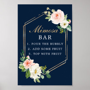 Navy Blue Gold Blush Mimosa Bar Sign Poster