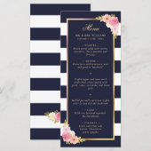 Navy Blue Gold Blush Pink Floral Wedding Menu (Voorkant / Achterkant)