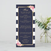 Navy Blue Gold Blush Pink Floral Wedding Menu (Staand voorkant)