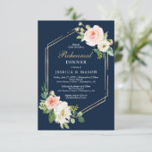 Navy Blue Gold Blush Repetitie Diner Nodig Kaart u (Staand voorkant)