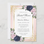 Navy Blue Gold Blush Roze Bloemen Vrijgezellenfees Kaart (Voorkant)