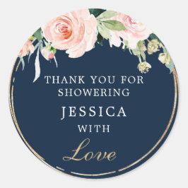 Navy Blue Gold Blush Shower Favor Sticker