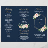 Navy Blue Gold Blush Tri-Fold Wedding Programme Flyer (Voorkant)