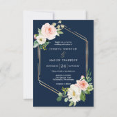 Navy Blue Gold Blush Uitnodiging voor een bruiloft (Voorkant)