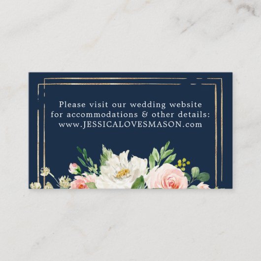 Navy Blue Gold Blush Weddenningkaart Informatiekaartje (Voorkant)