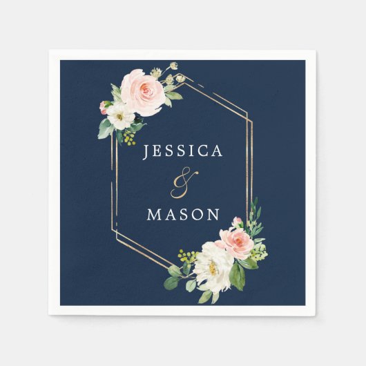 Navy Blue Gold Blush Wedding Cocktail Servet (Voorkant)