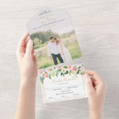 Navy Blue Gold Blush Wedding Invite met foto All In One Uitnodiging (Afscheurbaar)