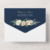 Navy Blue Gold Blush Wedding Invite met foto All In One Uitnodiging (Achterkant)